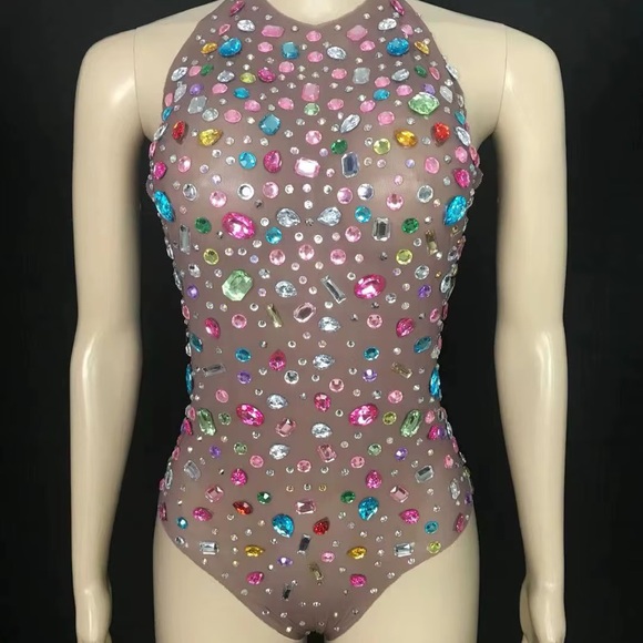 Multicolor Rhinestone Embellished Bodysuit - Picture 2 of 7